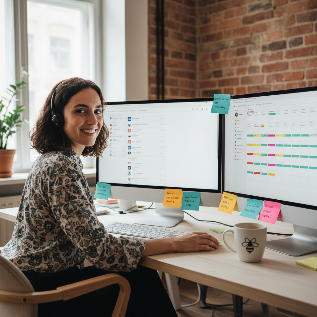 Community manager en agence gérant plusieurs réseaux sociaux en simultané.